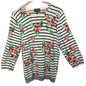 Lands End Womens Lightweight Floral Sweater Size L 14/16 Supima Cotton Casual